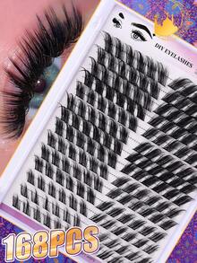 168Pcs Hybrid Fox Eye Slanted Single Eyelash DIY Extension, Mini Travel Portable Thick Eyelash Bundle DIY Extension, D-Shaped Curly Eyelashes, 12/14/16/18mm Single Eyelash Bundle, Suitable For Family Gatherings, Valentine's Day, Travel, Photography, Music Festival Makeup - D - View 1