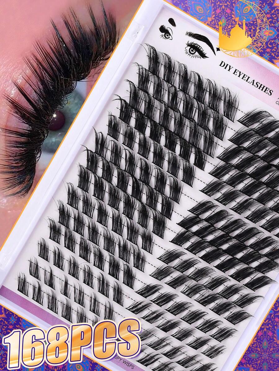 168Pcs Hybrid Fox Eye Slanted Single Eyelash DIY Extension, Mini Travel Portable Thick Eyelash Bundle DIY Extension, D-Shaped Curly Eyelashes, 12/14/16/18mm Single Eyelash Bundle, Suitable For Family Gatherings, Valentine's Day, Travel, Photography, Music Festival Makeup - D - View 1