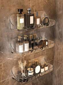 1 pieza Estante de almacenamiento para baño, estante de pared para artículos de tocador sin perforación para colgar en el baño