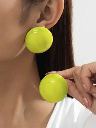 1 Pair Exaggerated Vintage Red Smooth Disc Stud Earrings, Gift For Women, Mother's Day, Party, Holiday