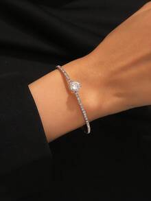 1pc Open Ring With Large Zirconia & Crystal Embellishment, Fashionable Luxury Elegant Look - Gold - View 1