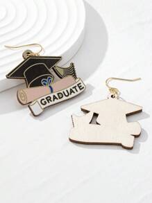 1 Pair Graduation Cap Shaped Earrings, Creative Student Scroll & Doctoral Cap Graduation Memento Gifts, Unique Design Graduation Earrings