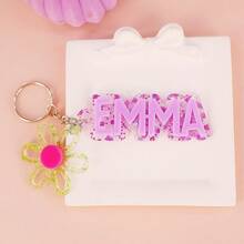 1 pieza Llavero personalizado de acrílico con nombre y flor de colores, recuerdos de fiesta de cumpleaños, regalo personalizado para la niña de las flores, etiqueta de mochila con nombre para niña, dijes de a juego, etiqueta de bolso de acrílico - Llavero de acero + anilla de cadena de 4 eslabones - Ver 14