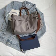 Borsa a tracolla donna multi-tasca, borsa a spalla minimalista e alla moda, borsa da shopping leggera e pieghevole, adatta per lo shopping, i viaggi e l'ufficio - Grigio Scuro - Visualizzare 7