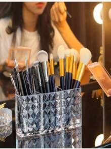 Transparent Acrylic 3-Compartment Cosmetic Storage Box - Perfect For Eyebrow Pencils And Brushes, Portable Organizer With Multiple Compartments, Perfect For Desks And Makeup Brush Racks, Makeup Brush Rack | Modern Makeup Box | Acrylic Makeup Box, Cosmetic Storage And Organization
