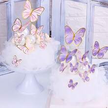1 Set Cake Decorations, Including: 1pc Iron & Acrylic Transparent Round "Happy Birthday" Cake Topper, 11pcs Golden Edge Paper Butterfly Baking Decor (2 Colors) - Multicolor - View 4