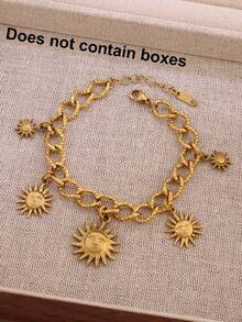 1Pc Summer Beach Stainless Steel Vintage Sun Charms Bracelets For Girl 18K PVD Plated Sunburst Smiling Sun Chain Bracelets Jewelry Suitable For Daily Wear By Women - Bracelet - View 4