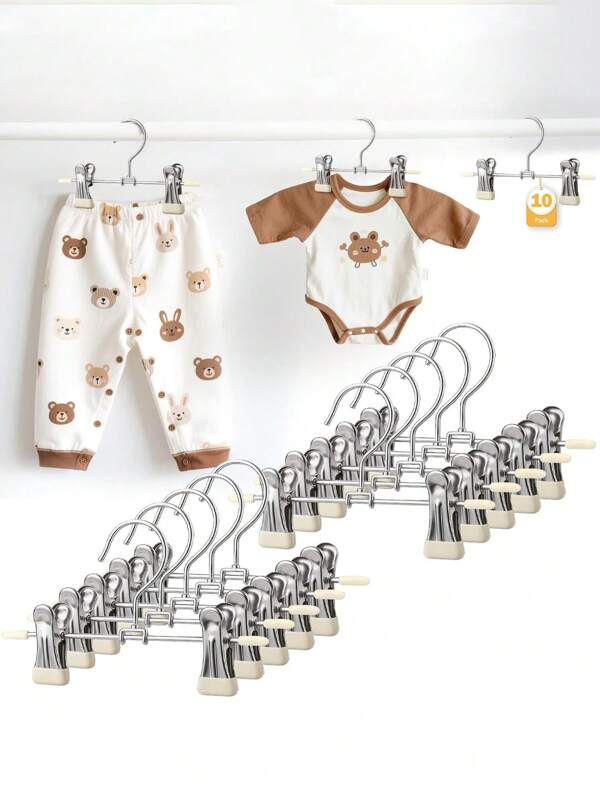 Set de 10 perchas para ropa de bebé - Perchas de silicona giratorias 360° para pantalones/trousers de niños, organizador de armario para bebés que ahorra espacio, de alta calidad en acero inoxidable, adecuado para recién nacidos y niños