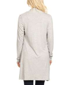 Classic Open Front Long Sleeve Cardigan With Side Pockets  Plain  Casual    Pocket      Daily - 希瑟.格雷 - 查看 4