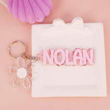 1 pieza Llavero personalizado de acrílico con nombre y flor de colores, recuerdos de fiesta de cumpleaños, regalo personalizado para la niña de las flores, etiqueta de mochila con nombre para niña, dijes de a juego, etiqueta de bolso de acrílico - Llavero de acero + anilla de cadena de 4 eslabones - Ver 19