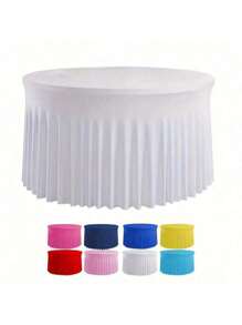 1 Pieza Mantel de mesa redondo con falda elástica, resistente a las arrugas, de poliéster grueso y spándex para bodas, fiestas, banquetes, Navidad