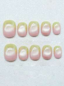 1 szt. ręcznie robione śliczne szklane paznokcie z gradientem, kocie oko, rozjaśniające, słodko malowane, prasowane paznokcie, artykuły do paznokci, paznokcie