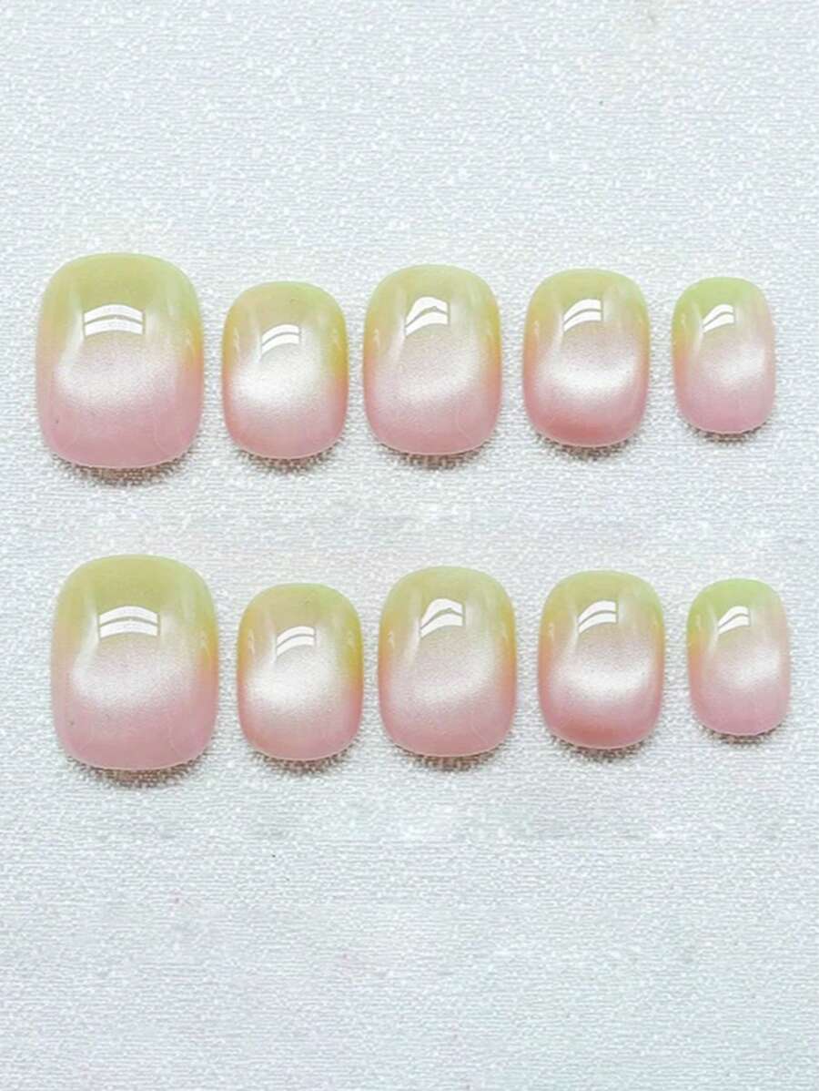 1 szt. ręcznie robione śliczne szklane paznokcie z gradientem, kocie oko, rozjaśniające, słodko malowane, prasowane paznokcie, artykuły do paznokci, paznokcie