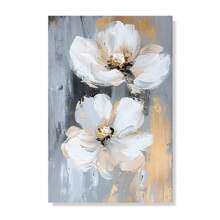 1 peça moderna e elegante, arte de parede floral abstrata, flores brancas com detalhes dourados para sala de estar, decoração de casa, pintura em tela, pôsteres, moldura opcional, arte de parede com moldura
