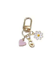 Spring/Summer Essential - Personalized Heart-Shaped Pendant, Paired With Daisy Decor, Can Be Engraved With Initial And Blessing/Love Note | Heart-Shaped Keychain Accessory, Y2K Style - Multicolor - View 27
