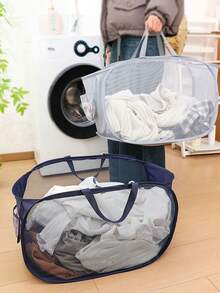 1pc New Foldable Laundry Basket, Large Capacity Storage Laundry Basket, Bathroom Storage Basket. Durable Collapsible Laundry Baskets, Mesh Pop Up Laundry Hamper With Side Pocket, Laundry Hamper, Washing Basket Bathroom Organizer, Basket, Storage Basket, Foldable Laundry Basket