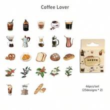 46pcs Mixed Pattern Assorted Sticker, Multi-Purpose Decorative Sticker For DIY Craft, Hand Account Decoration Back To School - Coffee Brown - View 11