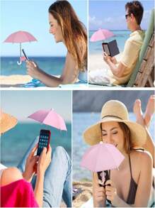 2-In-1 Pig-Shaped Phone Umbrella With Universal Suction Cup Holder | Anti-UV Sun Shade & Rainproof Cover For Smartphones | Anti-Glare Reflective Screen Protector, Portable Outdoor Travel Accessories For Camping, Workouts, Vacations (Polyester Fiber)
