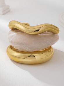 3pcs Resin Bangle Set, Women Simple Thick Bangle, Basic Bangle Set, Everyday Wear Stacking Bangles - Multicolor - View 2