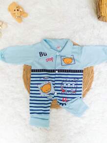 Kit 3 Macacão Infantil Ursinho Menino bebê  0- 03 meses Vira Pé (Burrinho)