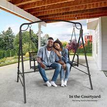 Heavy Duty 660 LBS Patio Metal Porch Swing, Outdoor Hanging Swing Bench For Yard - Pattern 6 - View 5