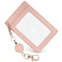 1 件皮革巴士带伸缩线圈身份证卡盒轻巧紧凑适合包括月票工作证学校身份证卡夹卡夹钱包名片夹信用卡夹卡片夹女士女士男士钱包钥匙扣卡片钱包 - 彩色 - 查看 8