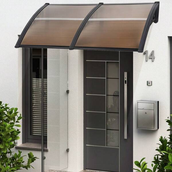Pensilina marrone per porte d'ingresso Tetto in PC e alluminio, tenda da sole per finestre, protezione del tetto da pioggia e raggi UV, montata su una finestra, una porta finestra, una vetrina o semplicemente su un balcone