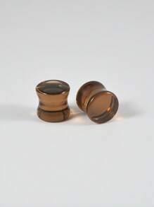 1 par de enchufes y túneles de vidrio para dilataciones - marrón oscuro tipo café expreso, con doble pestaña, expansores de peso corporal para pendientes estirados