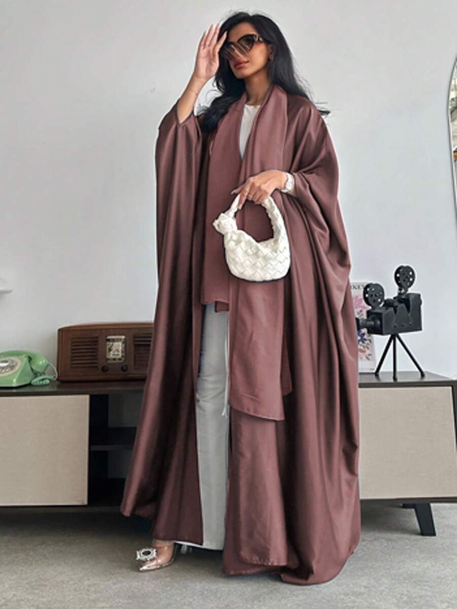 中东风格纯色宽松蝙蝠袖长款阿巴雅，配头巾，迪拜春季长袍