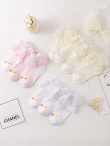 10/1 双女婴春夏季网眼蕾丝袜，纯色荷叶边刺绣，亲肤柔软透气，时尚可爱的公主风格，适合日常穿着、送礼、旅行，搭配公主裙