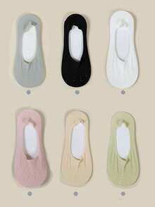 5 Pairs(Random Color) Women's Spring/Summer New Boat Socks, Anti-Slip Breathable Low-Cut Silicone Non-Slip Invisible Mesh Socks - Multicolor - View 11