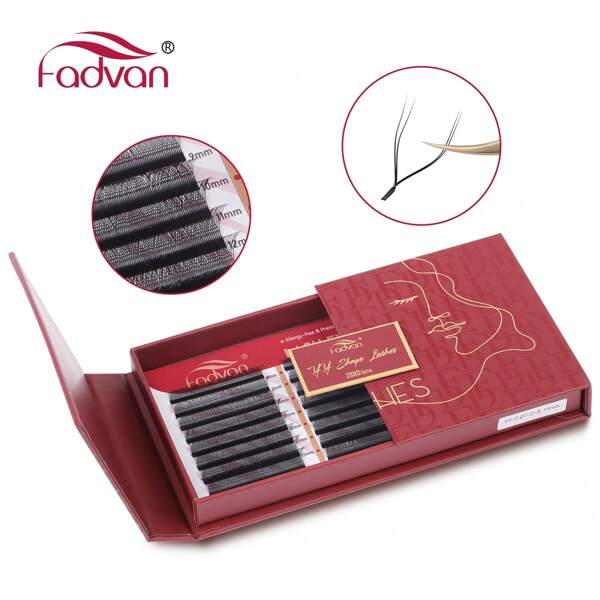 FADVAN Extensão de cílios falsos Fadvan 2880 fãs, formato YY D-Curl, 8-12mm/8-14mm, mix de formatos, mink falsa, natural e macia, brasileira, estojo de tamanho grande