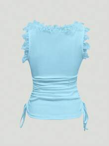 Women Elegant Solid Color Lace Trim Side Drawstring Tank Tops, Summer