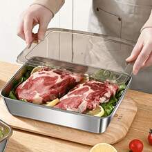 Reusable 2/3 Pieces Stainless Steel Food Storage Containers: Leakproof, Great For Fruits, Meats, Vegetables, Easy To Clean, Stackable Kitchen Organizers For Refrigerator, Freezer And Pantry - 銀色 - 查看 5