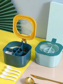 1 Set Caja organizadora de especias de 4 en 1 de gran capacidad con tapas y cucharas, excelente para la organización de la cocina del hogar, salero, frascos de especias, almacenamiento de condimentos, artículos esenciales de cocina, imprescindible para apartamentos - Multicolor - Ver 9