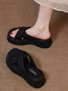 Women's Platform Wedge Heel Vacation Beach Sandals, Elegant For Party, White Ladies Flat Sandals