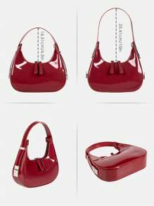 Bolsa Transversal Cruzada a Tiracolo de Couro Envernizado Bordô, Pode Ser Usada no Ombro ou na Mão, Moda Minimalista Elegante, Adequada para Compras, Encontros, Reuniões, Deslocamentos Diários