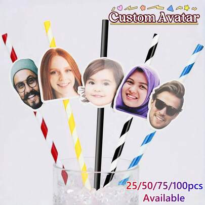 Custom Face Photo Straws - Personalized Birthday Straws, Party Decorations,Custom Face Paper Straw, Personalized Birthday Photo Straw, Bachelor Party Straw, Funny Photo Decor, Bachelorette Party Favor,Personalized Gift,Funny Photo Deco