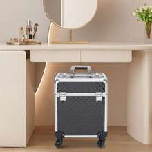 YUNRUX Professional Makeup Case, Multifunctional Cosmetic Trolley, Large Storage Case For Nails - 黑色 - 查看 8