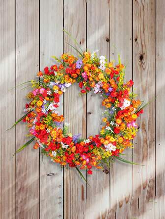 1 pièce, Couronne de fleurs décoratives de 40 cm à suspendre à la porte, fleurs en PVC design floral frais - Pour la décoration intérieure de la maison, le jardin extérieur, la clôture, le décor mural, la fête de la ferme, la remise des diplômes, cadeau pour la fête des mères