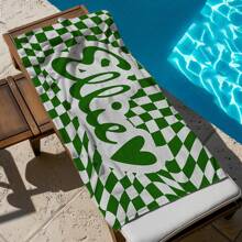 1pc Personalized Custom Name Beach Towel, Twisted Check Pattern, Multicolor, Absorbent, Quick-Drying, Large-Sized, Soft, Comfortable, Pool Towel For Beach Parties, Pool Parties, And Beach Vacations, For Fitness, Yoga, Swimming, And Seaside Trips Back To School