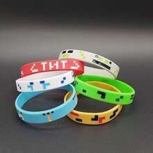 6pcs/Set Pixel Miner Game Theme Sports Bracelet, Miner Battle Silicone Wristband - Multicolor - View 3