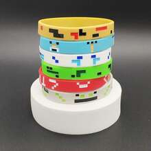 6pcs/Set Pixel Miner Game Theme Sports Bracelet, Miner Battle Silicone Wristband - Multicolor - View 1