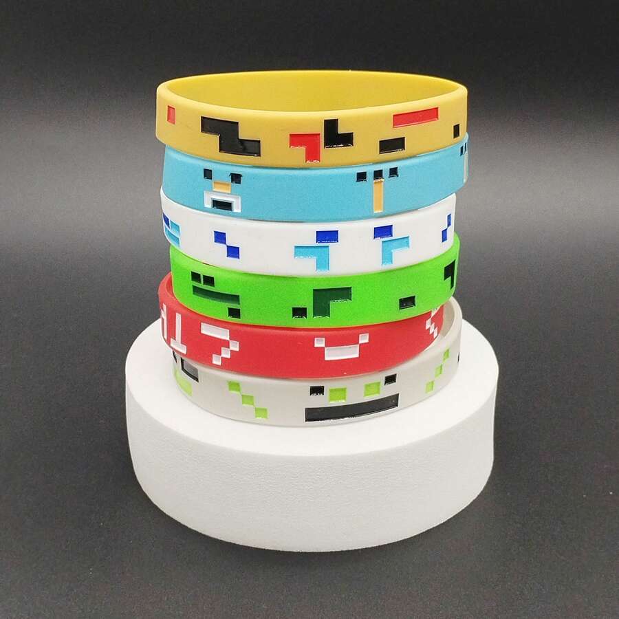 6pcs/Set Pixel Miner Game Theme Sports Bracelet, Miner Battle Silicone Wristband - Multicolor - View 1