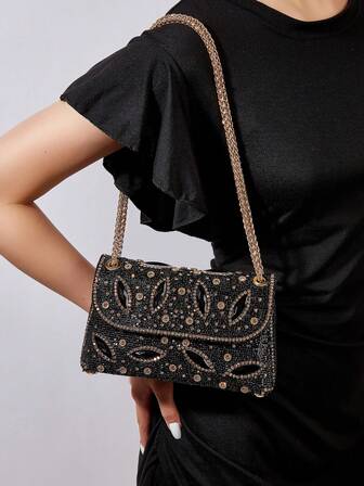 迷人、优雅、精致、安静奢华亮片、时尚、闪亮仿珍珠装饰链条盒包、礼品包、完美的新娘钱包，适合婚礼、舞会和派对活动晚宴包、派对女孩、女士的晚餐包