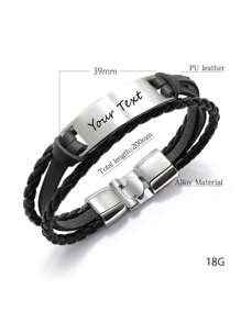 Personalized Men's Leather Carved Bracelet, Customizable Text, Minimalist Layered Woven Bangle, Birthday Gift, Father's Day, Wedding, Christmas Present For Him, Dad, Boyfriend