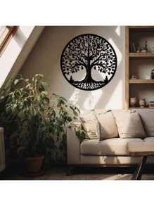 15.75 Inch Circular Elegant Tree Of Life Metal Wall Art, Intricate Black Metal Decor With Nature Patterns, Ideal For Home, Office, Outdoor Use, Perfect Housewarming & Birthday Gift, Suitable For Modern Home Decoration
