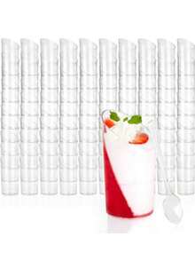 10/20/50/100 2.5 Oz/75 Ml Dessert Cups With Spoons - Clear Reusable Small For Cheesecake Shooters, Chocolate Mousse, Parfait - Party & Catering Supplies - Slanted - Transparent - View 19