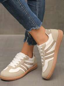 Women's Casual Sports Shoes, New Lightweight Soft-Sole Non-Slip Contrast Color Outdoor Sports Shoes For Spring And Autumn - White Khaki - View 4