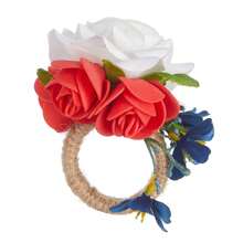 6pcs New Jute Napkin Rings, Hotel Tabletop Decor Cloth Loops, Bowknot Napkin Rings, Tabletop Decor Rings, Theme Red White Blue Rose Napkin Rings, Handmade Rose Holiday Tablescape Napkin Rings